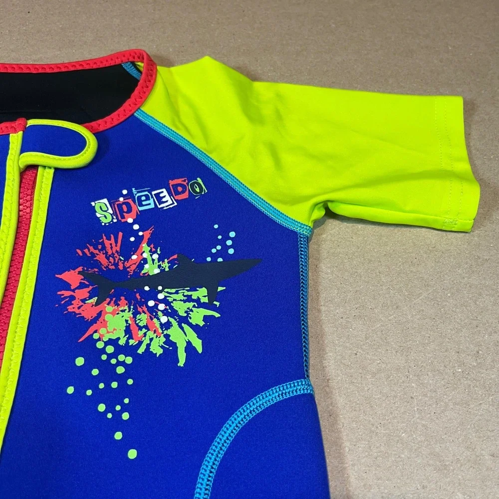 Speedo Kids Blue Neon Yellow Shark Thermal Wetsuit Swimsuit UV50 Size 6-6X